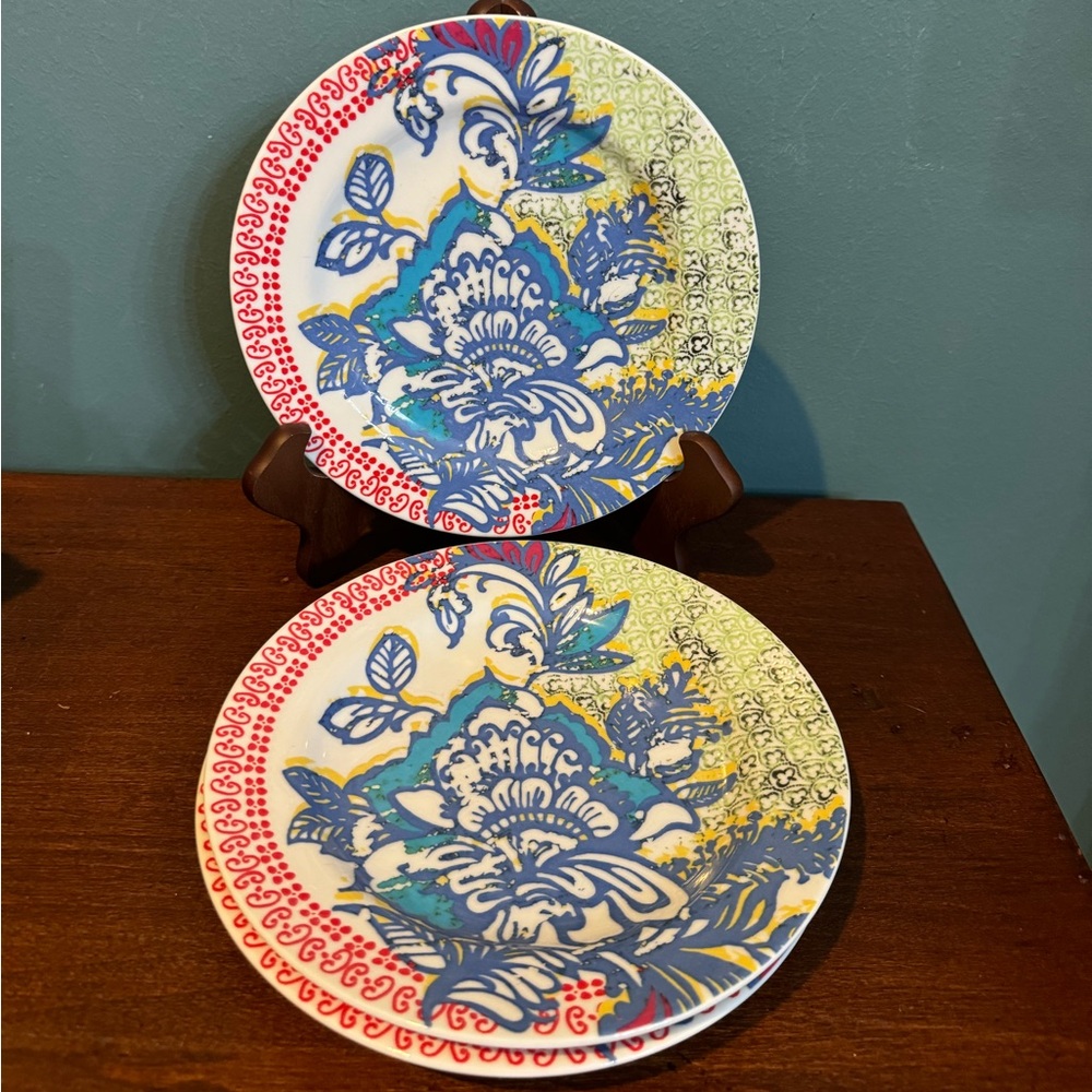 Set of 3 Anthropologie Colorful Floral Paisley Patterned 8” Plates